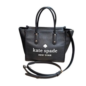 New Kate Spade ♠️ Ella Signature Small Pebbled Leather Tote Crossbody Bag Black